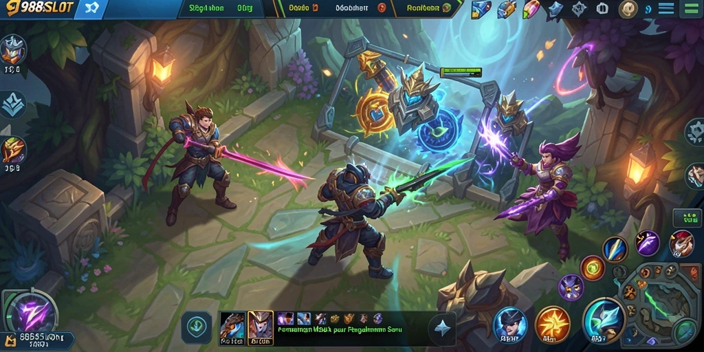 Screenshot gameplay seru dari 988SLOT yang menampilkan aksi MOBA.