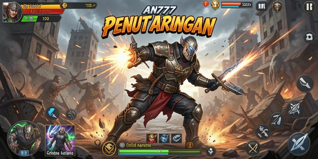 Screenshot gameplay AN777 menampilkan pertarungan seru dan karakter yang berani.