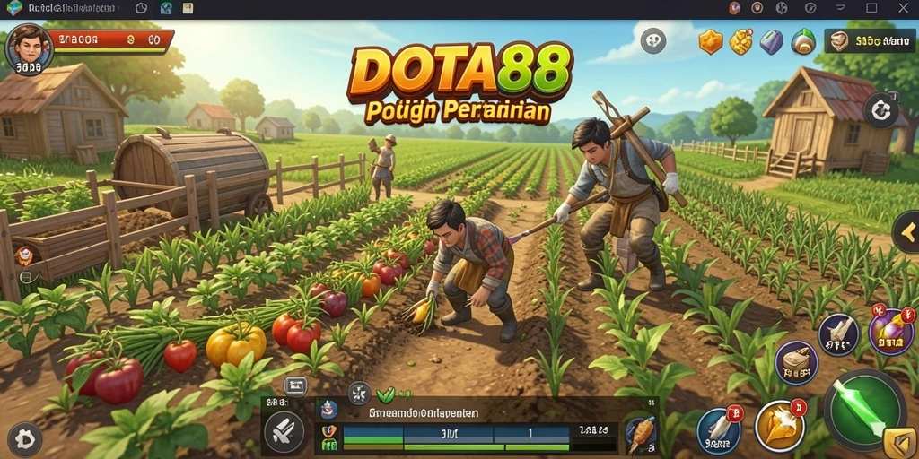 Tampilan gameplay DOTA88 menampilkan ladang subur dan aktivitas pertanian.