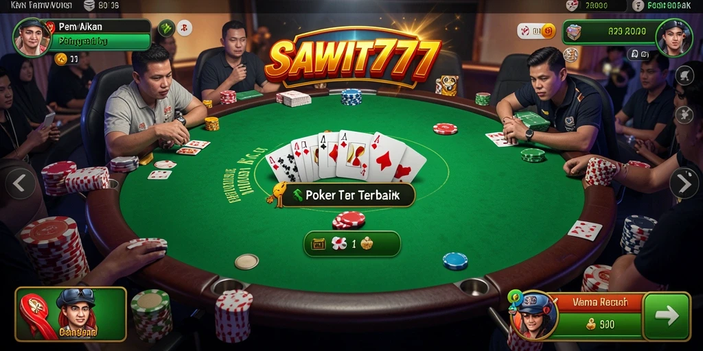 Screenshot utama gameplay SAWIT777 menampilkan aksi Poker mendebarkan.