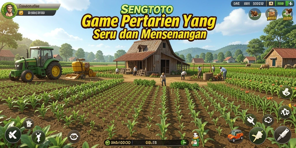 Screenshot gameplay SENGTOTO menampilkan lahan pertanian yang rimbun dan penuh warna.