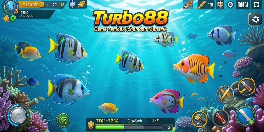 Tampilan gameplay seru dari TURBO88 yang menampilkan aksi Tembak Ikan.