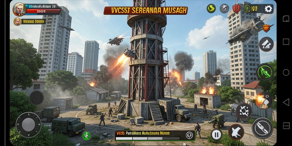 Tangkapan layar dari gameplay VC55 yang memukau dalam pertahanan menara.