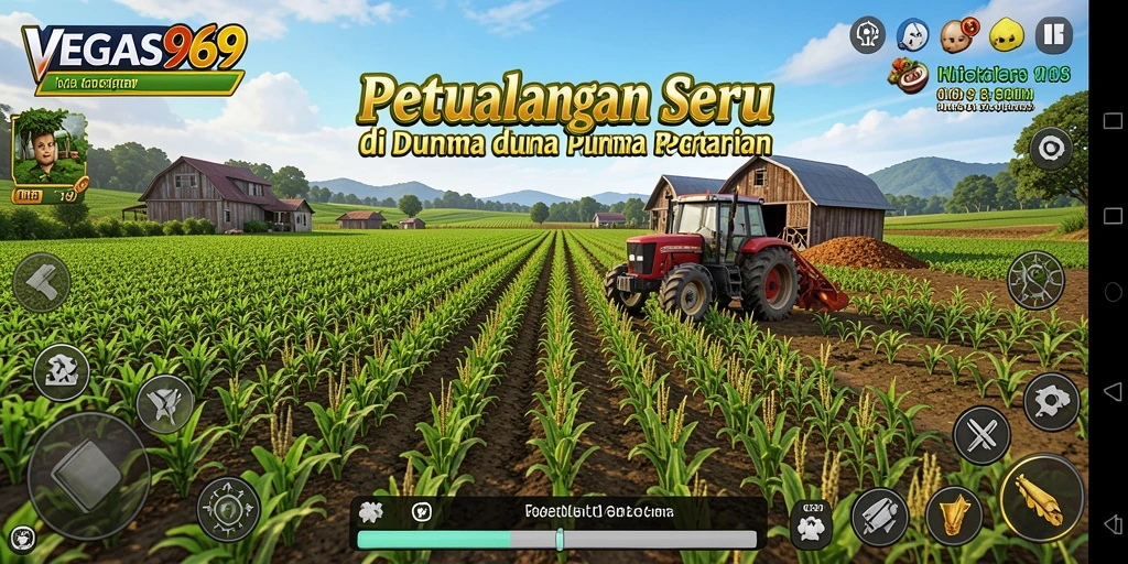 Tangkapan layar gameplay <strong>VEGAS969</strong> menunjukkan aktivitas seru di lahan pertanian.